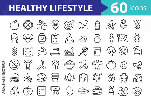 Flat Healthy Lifestyle Icons-40 Unique Wellness Vector Symbols