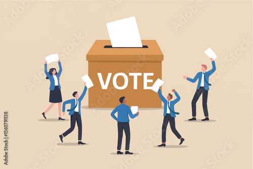 Flat cartoon vector illustration of people voting at a ballot box isolated on transparent background