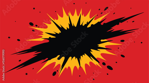 Abstract explosion burst comic book style with red and yellow colors isolated