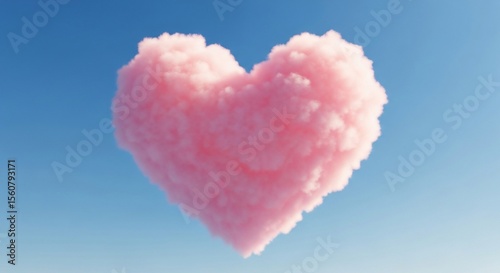 Dreamy Pink Cloud Heart Floating in a Serene Blue Sky