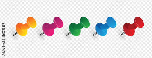 Realistic paper pins set isolated on transparent background, perfect for office supplies, presentations, stationery mockups, or digital design projects