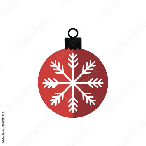 Festive Red Christmas Ornament with Snowflake Design.A simple, flat design of a red Christmas ornament.