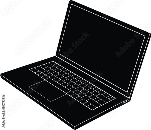 Silhouette Laptop in Modern Design: A sleek and modern laptop, rendered in stark silhouette, perfectly encapsulates the essence of portable computing and digital connectivity.