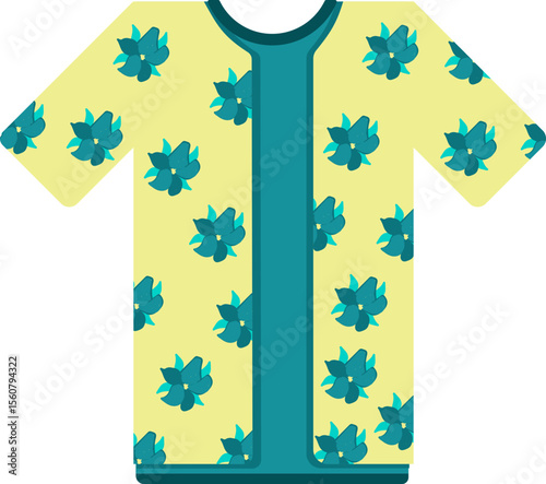 Floral shirt with open front overlapping another plain shirt