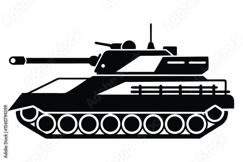 Stylized Black Silhouette of a Military Tank with Tracks and Gun Barrel