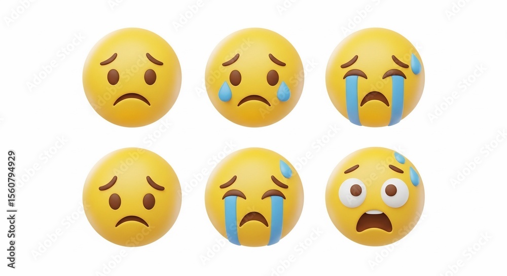 Fototapeta premium Sad Emoji Faces: 3D Render of Emotional Expressions on White Background