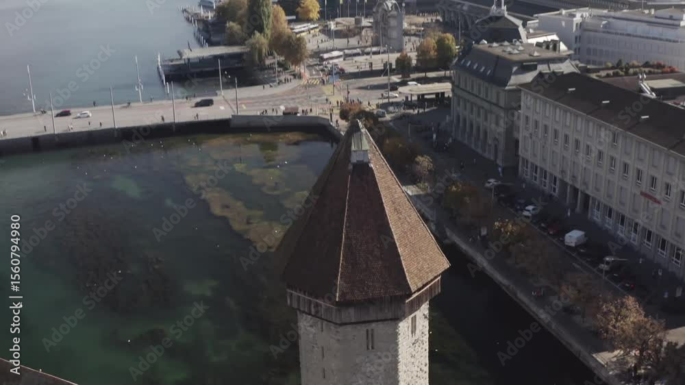 Aerial view of Wasserturm, Lucerne, Switzerland.
