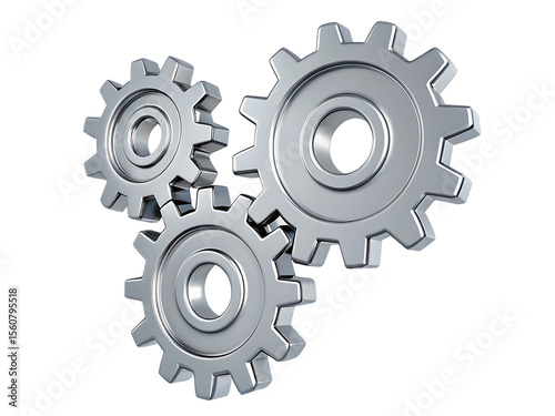 Interlocking metal gears isolated on a transparent background.PNG