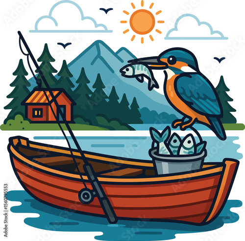 Web "Vintage Outdoor Adventure Vector Set – Camping, Hiking, Fishing, Nature Travel, Sunset Landscapes"

