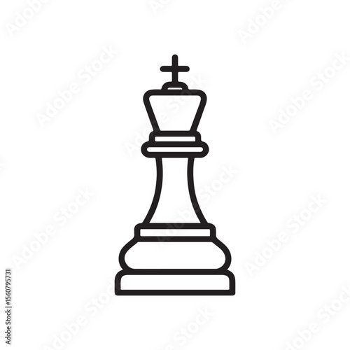 Chess King Piece Outline Vector Icon - Strategy and Leadership Symbol