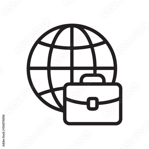 Global Business Briefcase Outline Vector Icon - International Trade Symbol