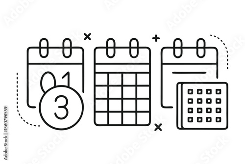 Calendar icons representing planning scheduling and deadlines with numbers and symbols