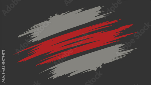 Abstract grunge design with red and grey brush strokes on a white background