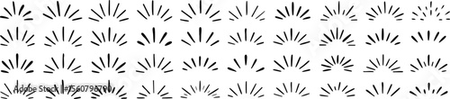 Set of hand drawn sunburst and radial highlight elements in black on transparent background. Ideal for logo design, labels, badges, or decorative graphic accents. Vector EPS 10