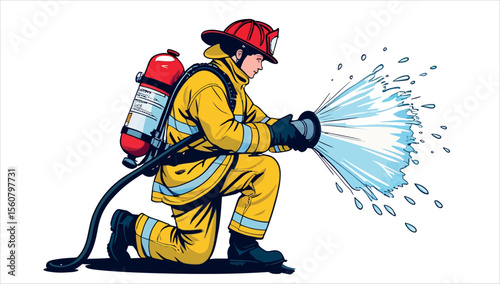 A firefighter spraying water