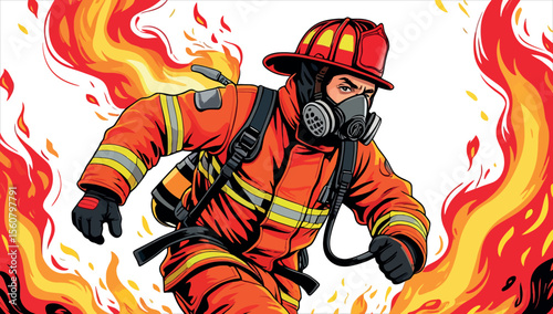 A firefighter running into a fire