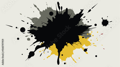 Abstract ink blot design with black gray and yellow elements for design projects