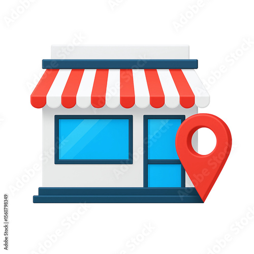 Depicts a small storefront building, designed for local business finding on a map, perfect for branding and related designs.