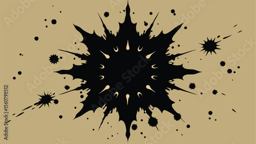 Abstract ink splatter design element with radial composition and transparent background