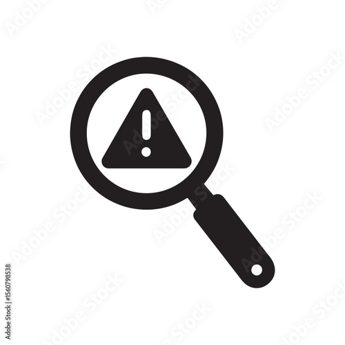Error Search Icon Vector – Magnifying Glass with Warning Symbol, Caution Alert Sign for Problem Detection, Bug Fixing, Security Risk, and Issue Investigation Design
