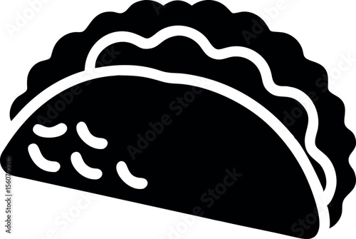 Taco Icon in Black Silhouette Style for Mexican Food and Fast Food Design