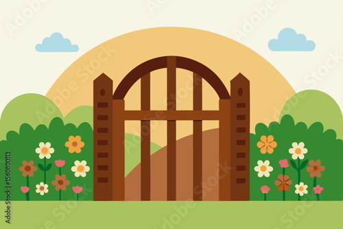 Wornout Path to Old Gate Watercolor Vector Illustration 