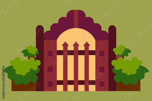 Wornout Path to Old Gate Watercolor Vector Illustration 