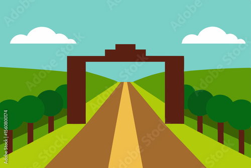 Wornout Path to Old Gate Watercolor Vector Illustration 