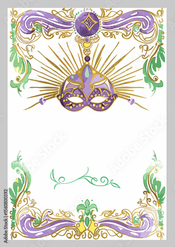 Decorative masquerade mask design with ornate floral elements  