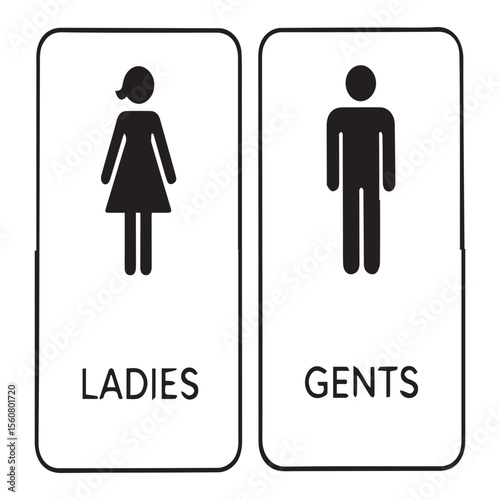 Simple black and white icons for ladies and gents restrooms side by side