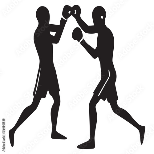 Two boxers in silhouette facing each other with boxing gloves raised