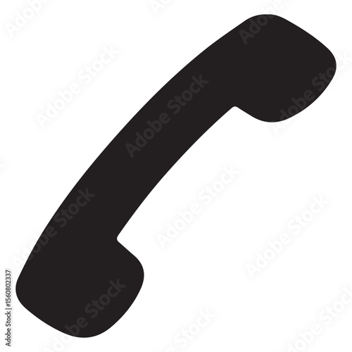 Simple black silhouette of a classic telephone handset on a white background