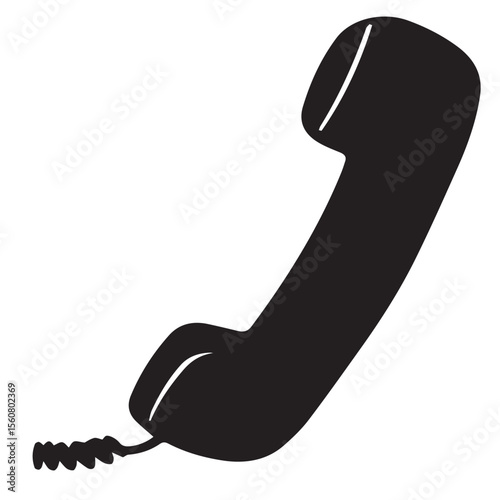 Simple black silhouette of a telephone handset with a coiled cord