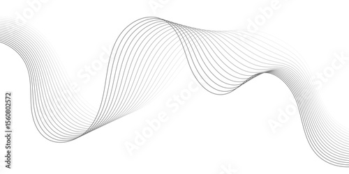 Abstract smooth grey wave lines flowing across a white background. Minimalist curve design ideal for modern technology, presentations, digital art, and futuristic concepts.