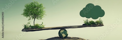 Green tree earth cloud balance seesaw globe nature