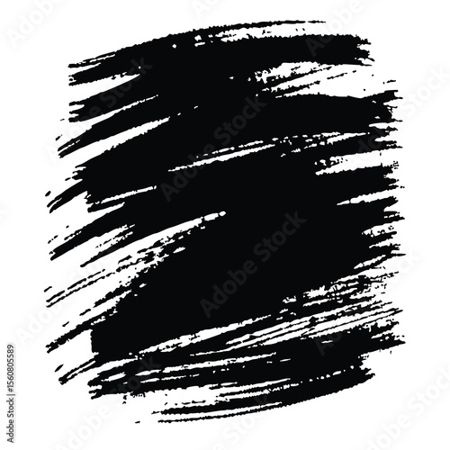 Black brush stroke texture graphic on white background abstract design