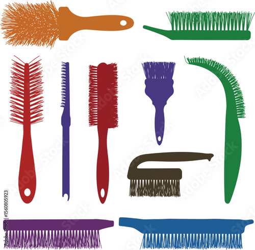 Diverse Brush Collection: Essential Tools for Cleaning, Artistic Creation, Personal Grooming, and Home Maintenance Tasks.