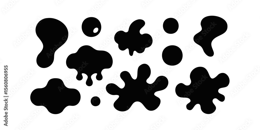 Fototapeta premium Cow spots pattern on various shapes sizes handdrawn graphic design elements animal