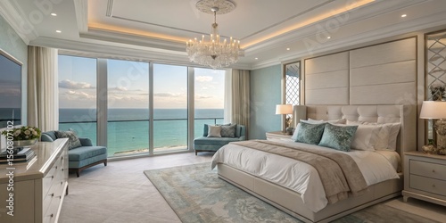 Oceanfront Master Bedroom Design Coastal Elegance and Luxury Interior, coastal design, luxury bedroom