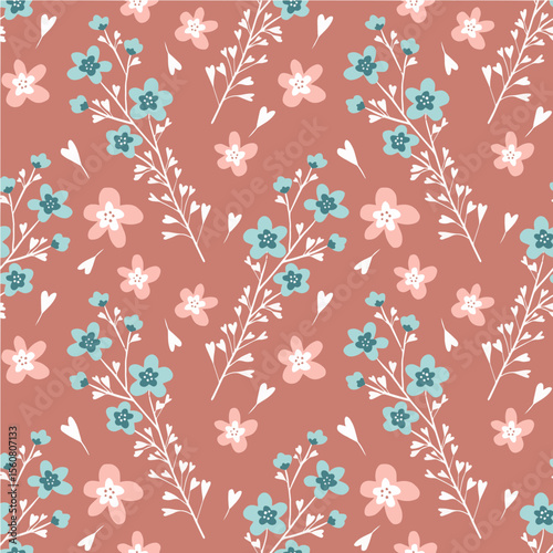 Vector repeated pattern with flowers. Hand-drawn style.