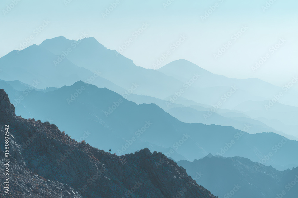 Naklejka premium minimalist mountain ridge in pakistan under clear blue light featuring dramatic contrasts