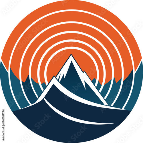 Retro Orange Mountain Badge