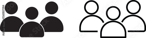 black and outline people group icons for team community social networking design isolated on white background.