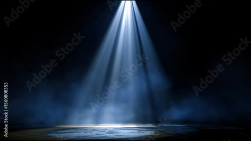 A brilliant beam of light pierces the surrounding darkness, illuminating an otherwise empty area. Shadows dance around, creating a mysterious atmosphere in an isolated setting at night