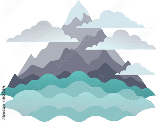Cloud Layered Mountain Illustration