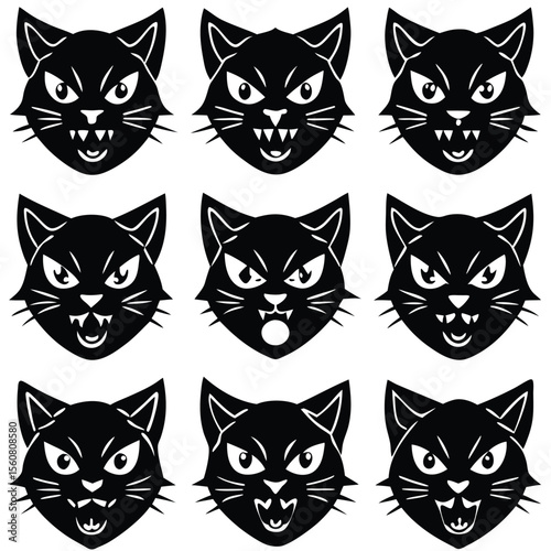 Angry Black Cat Face Set
