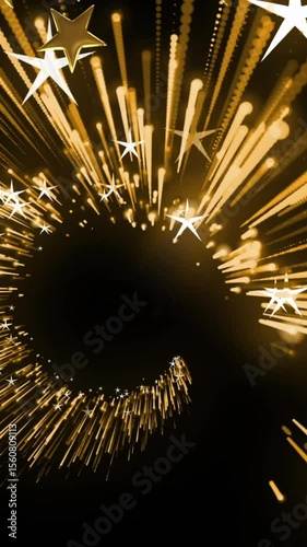 Animation of stars floating over light trails on black background