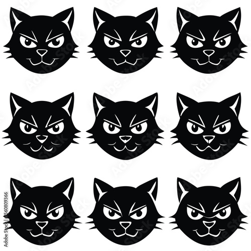 Angry Black Cat Face Set