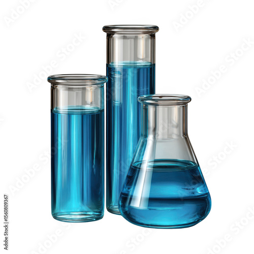 Three lab flasks isolated on transparent background