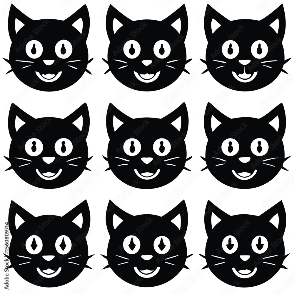 Fototapeta premium Black Cat Face Avatars